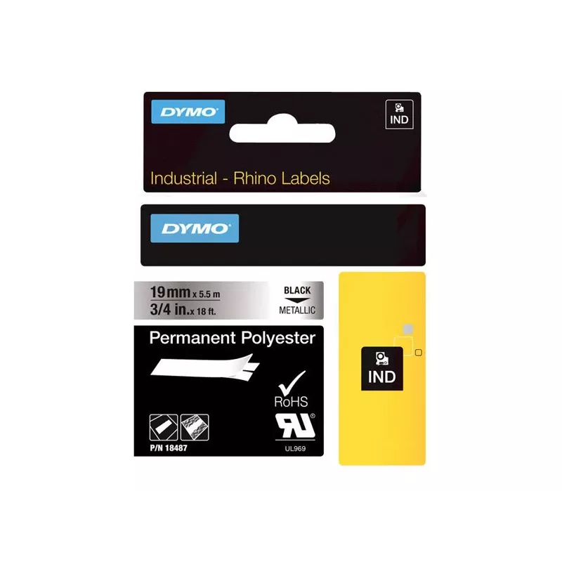 DYMO 19 mm RHINO Permanent Polyester - μαύρο σε γκρι - πολυεστέρας - D1 - Βέλγιο - κουτί (S0718200)