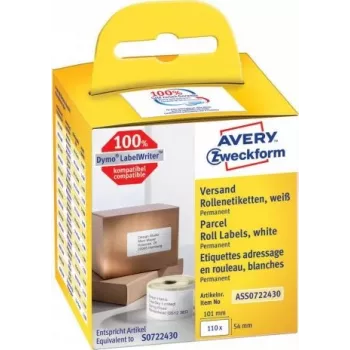 Avery Zweckform ASS0722430 Ετικέτες αποστολής/διεύθυνσης, 54 x 101 mm, λευκές, 110 ετικέτες ανά ρολό