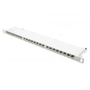 Patchpanel 48,30cm (19) Cat. 6A, 24-Port, 0,5 HE, STP θωρακισμένο, άνοιγμα χωρίς εργαλεία, Λευκό (RAL9010), Go (GC-N0143)