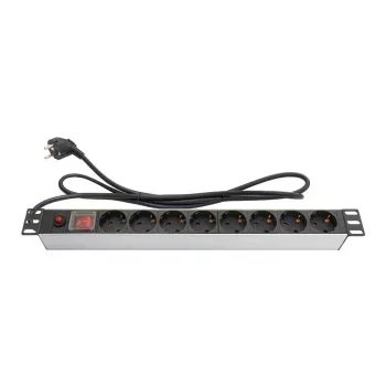 Πολύπριζο 48,30cm (19), 1HE, Βύσμα Schuko σε 8x Πρίζα Schuko, ÜSS, Διακόπτης, Προφίλ αλουμινίου, Good Connections® (GC-N0087)