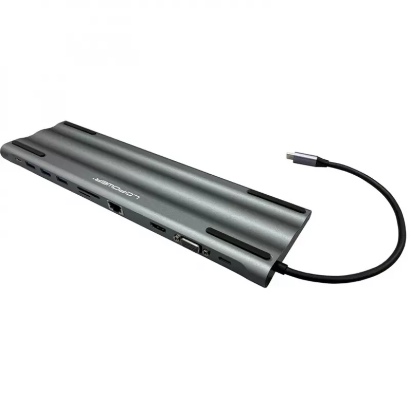 LC-Power LC-HUB-C-MULTI-8 USB-C σε 3xUSB-A/2xUSB-C/HDMI/VGA/MicroSD/SD/RJ45/Ήχος