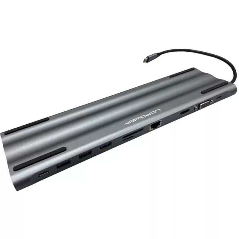 LC-Power LC-HUB-C-MULTI-8 USB-C σε 3xUSB-A/2xUSB-C/HDMI/VGA/MicroSD/SD/RJ45/Ήχος