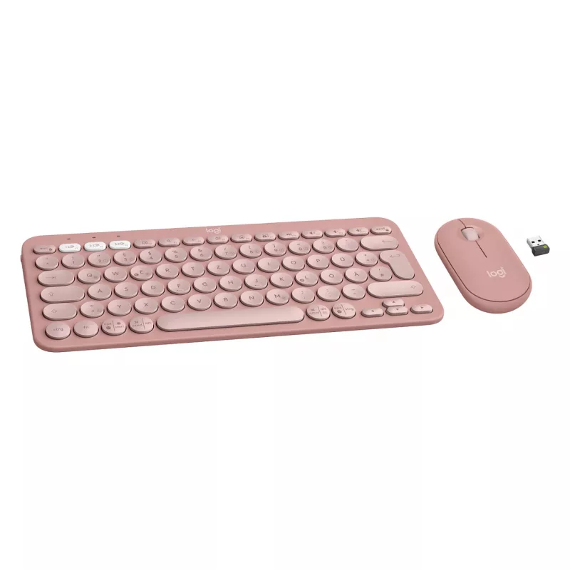 Logitech Pebble 2 Combo Πληκτρολόγιο Ποντίκι με Universal RF Wireless + Bluetooth QWERTZ Γερμανικό Ροζ (920-012205)
