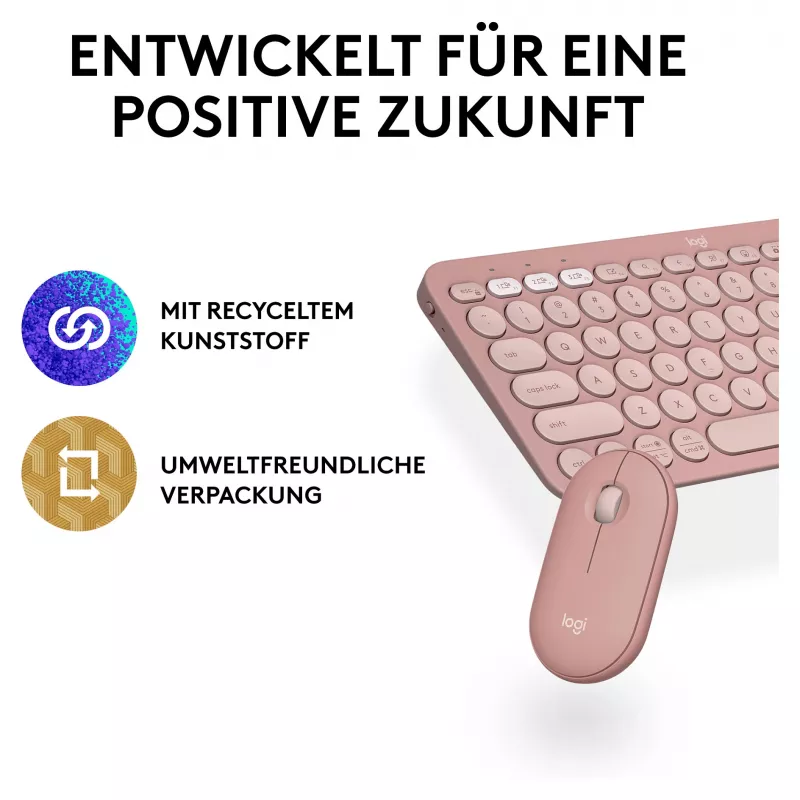 Logitech Pebble 2 Combo Πληκτρολόγιο Ποντίκι με Universal RF Wireless + Bluetooth QWERTZ Γερμανικό Ροζ (920-012205)