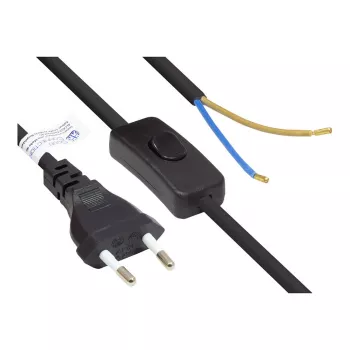 Καλώδιο τροφοδοσίας Euro με βύσμα Euro Type-C (ίσιο) σε απογυμνωμένα άκρα, με διακόπτη, μαύρο, 0,75 mm², 1,5 m, Good Connections® (P0386-S015)