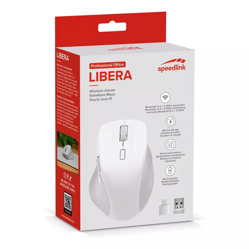 Speedlink LIBERA Επαναφορτιζόμενο ασύρματο Bluetooth αθόρυβο ποντίκι λευκό