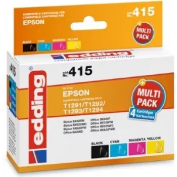 edding μελανοδοχεία εκτυπωτή EDD-415 μαύρο, cyan, magenta, κίτρινο συμβατά με EPSON T1295L, σετ
