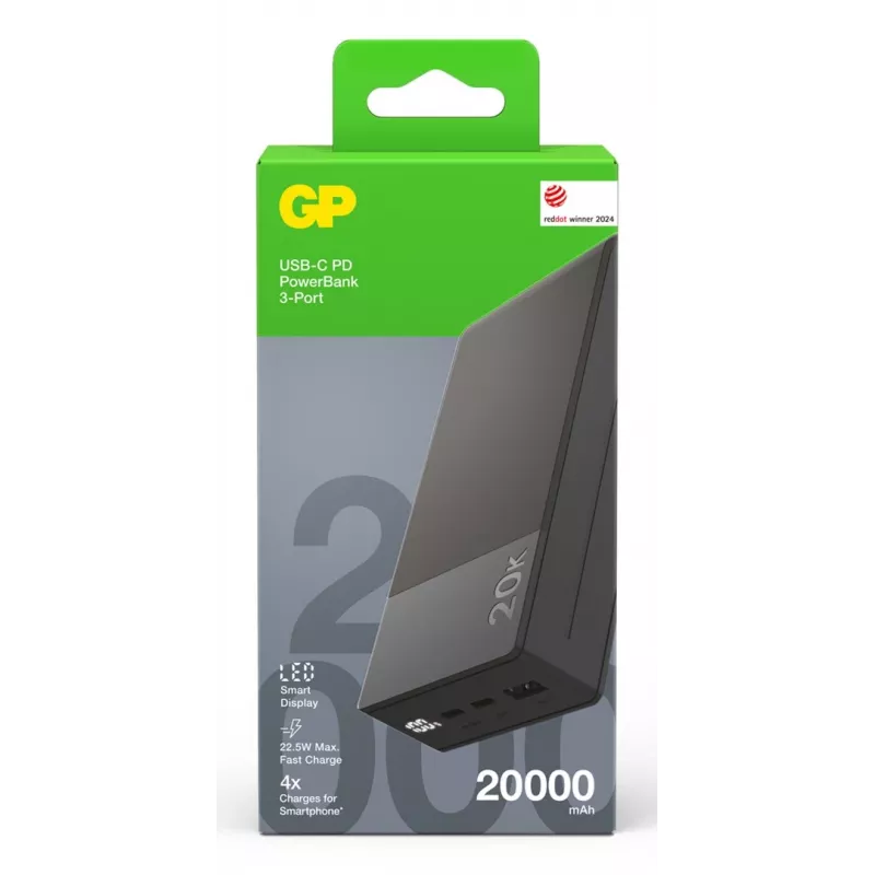 GP Battery GP PowerBank M2+ 20C 20000mAh 2xUSB-C/1xUSB-A μαύρο LED-Anz. (GPPBM20CGYMSR287)