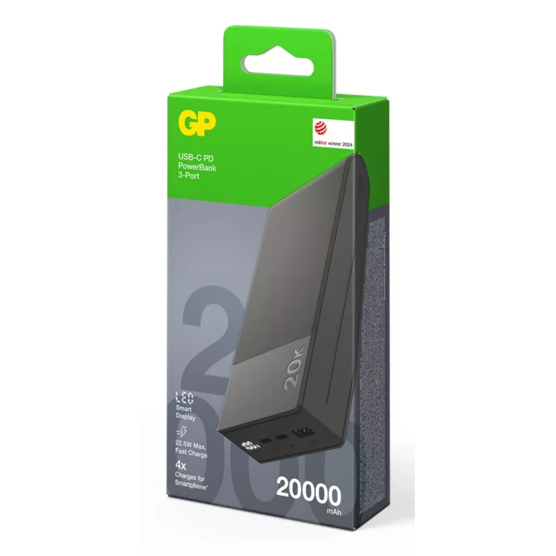 GP Battery GP PowerBank M2+ 20C 20000mAh 2xUSB-C/1xUSB-A μαύρο LED-Anz. (GPPBM20CGYMSR287)