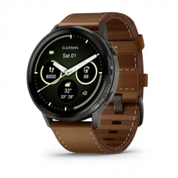 Smartwatch GARMIN Venu 4 45 mm (1,4 ίντσες) AMOLED 454×454 px, Wi‑Fi, GPS, 8 GB, μαύρο κουτί, καφέ δερμάτινο λουράκι