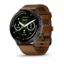 Smartwatch GARMIN Venu 4 45 mm (1,4 ίντσες) AMOLED 454×454 px, Wi‑Fi, GPS, 8 GB, μαύρο κουτί, καφέ δερμάτινο λουράκι