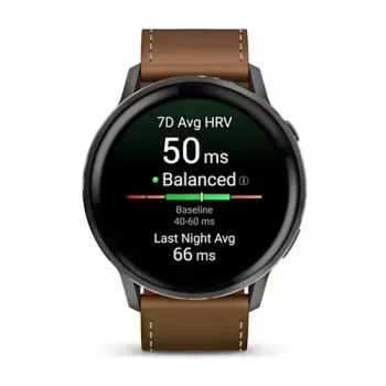 Smartwatch GARMIN Venu 4 45 mm (1,4 ίντσες) AMOLED 454×454 px, Wi‑Fi, GPS, 8 GB, μαύρο κουτί, καφέ δερμάτινο λουράκι