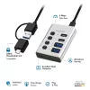 Hub USB 3.2 Gen 1, 4 θύρες, USB-A/C, διακόπτης on/off