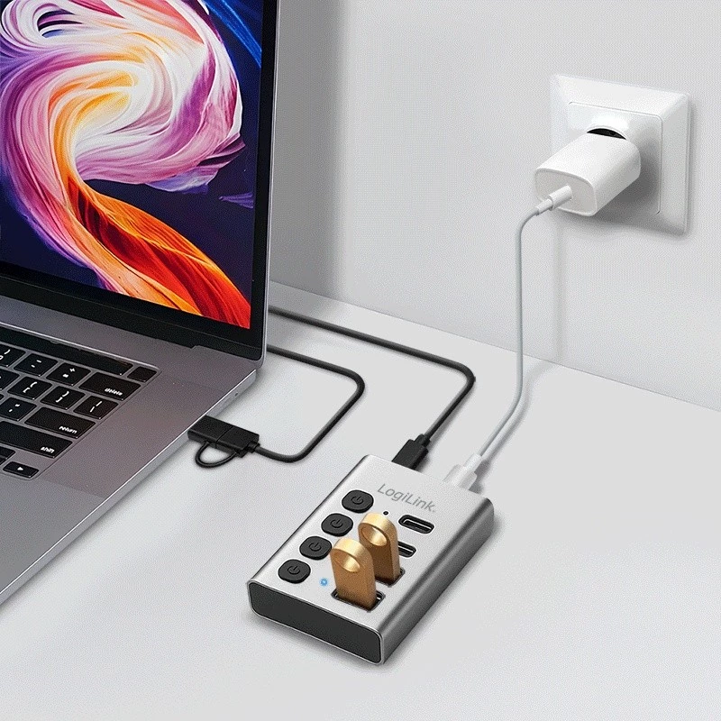 Hub USB 3.2 Gen 1, 4 θύρες, USB-A/C, διακόπτης on/off