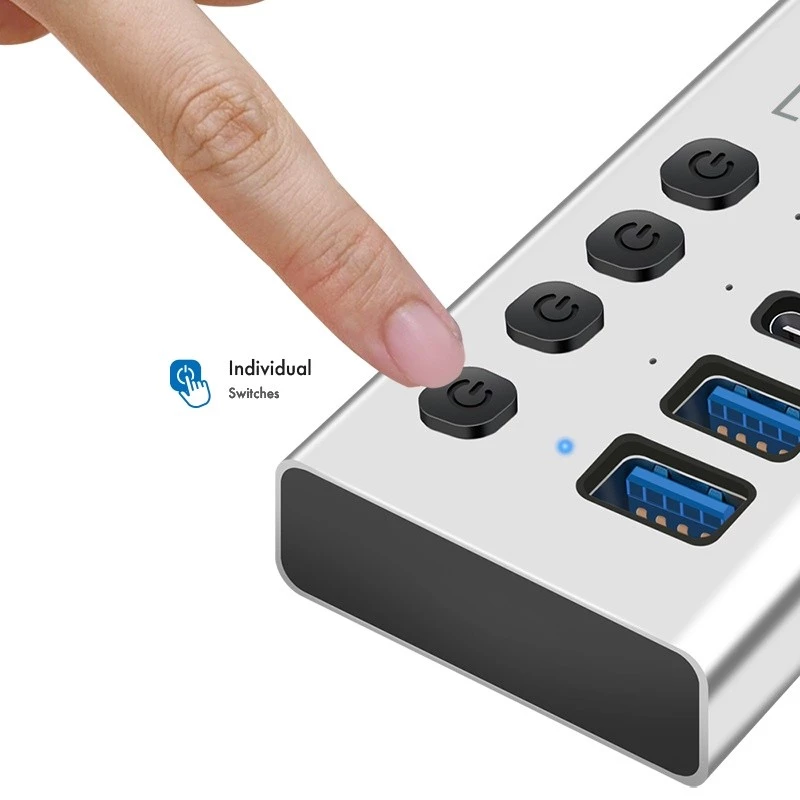 Hub USB 3.2 Gen 1, 4 θύρες, USB-A/C, διακόπτης on/off