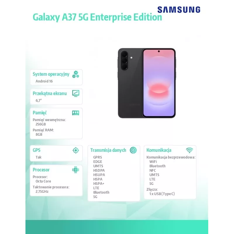Smartphone Galaxy A37 5G 8/256GB Enterprise Edition μαύρο