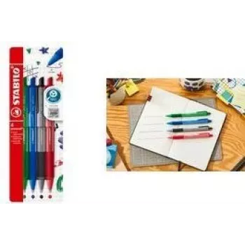 Στυλό διαρκείας Stabilo pointball colorful, σετ 4 σε θήκη, αντιολισθητική λαβή, μαλακό μελάνι (6033/4)