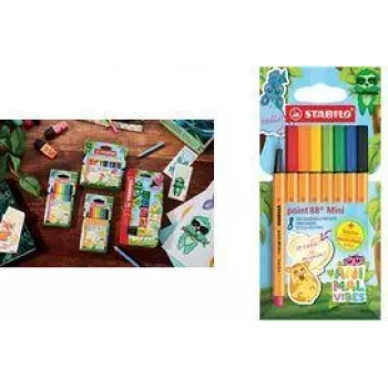 Στυλό fineliner Stabilo point 88 Mini Animal Vibes σετ, 8 χρώματα, μύτη 0,4 mm με μεταλλικό περίβλημα, καπάκι με αεραγωγούς
