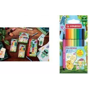 Μαρκαδόρος Stabilo Pen 68 Mini Animal Vibes 8 τεμαχίων, πάχος γραμμής 1,0 mm, μελάνι με βάση το νερό άοσμο