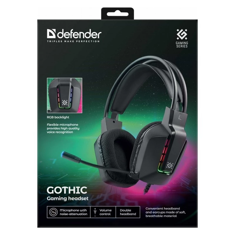 Ενσύρματα ακουστικά gaming USB DEFENDER GOTHIC RGB με μικρόφωνο, μαύρα