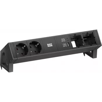 Power-Modul Bachmann DESK2 με 2x υποδοχές CEE7/3, 2x συνδέσεις υπολογιστή, 2x φορτιστής USB 22W, μαύρο, 0,2m GST