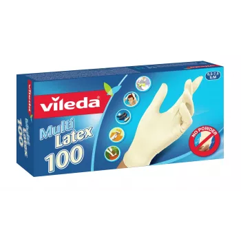 Γάντια latex μιας χρήσης VILEDA Multi Latex 100, Μπεζ, Μέγεθος S/M, 100 τεμ.