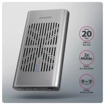 Εξωτερική θήκη AXAGON EEM2-20GD USB-C 20 Gbps για δύο M.2 NVMe SSD με κλωνοποίηση υλικού