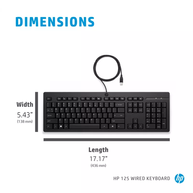 HP 125 ενσύρματο πληκτρολόγιο Full-Size USB μεμβράνης Μαύρο