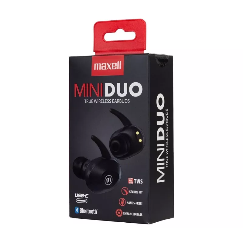 MAXELL MINI DUO ασύρματα ακουστικά in-ear με θήκη φόρτισης μαύρα