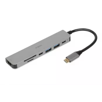 Docking Hub IBOX IUH3SL4K USB Type-C 5 Gbit/s, HDMI 4K@30Hz, PD έως 100 W, 2x USB-A, 2x USB-C, αναγνώστης καρτών, Ασημί