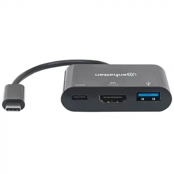 Manhattan USB-C Dock/Hub, Θύρες (x3): HDMI, USB-A και USB-C, 5 Gbit/s (USB 3.2 Gen1 γνωστό και ως USB 3.0), με Power Delivery (60W) στη θύρα USB-C (Σημείωση: απαιτείται επιπλέον τροφοδοτικό USB-C και USB-