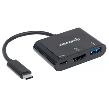 Manhattan USB-C Dock/Hub, Θύρες (x3): HDMI, USB-A και USB-C, 5 Gbit/s (USB 3.2 Gen1 γνωστό και ως USB 3.0), με Power Delivery (60W) στη θύρα USB-C (Σημείωση: απαιτείται επιπλέον τροφοδοτικό USB-C και USB-