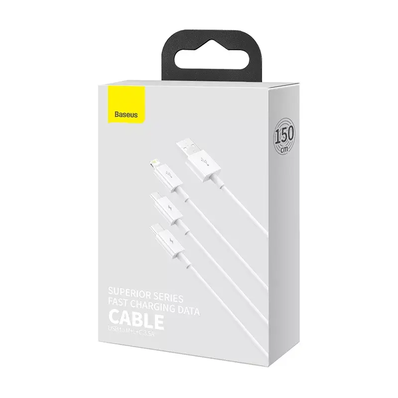 Καλώδιο USB Baseus Superior USB 2.0 1,5 m USB A USB C/Micro USB A/Lightning Λευκό
