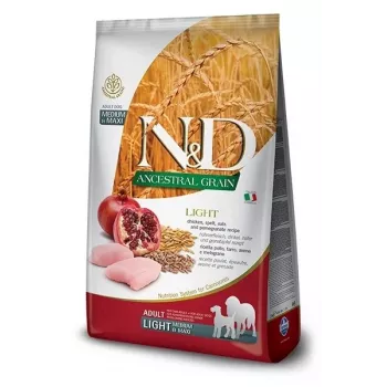 FARMINA N&D ANCESTRAL GRAIN DOG LIGHT - ΚΟΤΟΠΟΥΛΟ, ΝΤΙΝΚΕΛ, ΒΡΩΜΗ ΚΑΙ ΡΟΔΙ ΕΝΗΛΙΚΟΣ ΜΕΣΑΙΟΥ & ΜΕΓΑΛΟΥ ΜΕΓΕΘΟΥΣ 12 kg