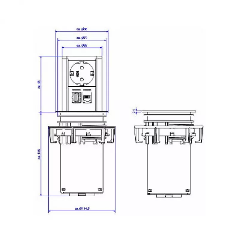 Elevator 1x πρίζα σούκο 1xCAT6 1xUSB3.0 - αξεσουάρ τροφοδοσίας