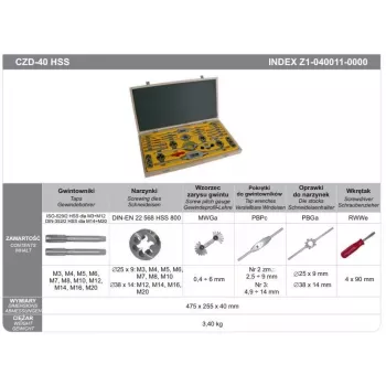 Κολαούζος και βιδολόγος FANAR 40cz HSS σετ κοπτικών M3–M20