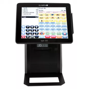 Σύστημα ταμείου All-in-One Olympia Touch 200 TSE – 24,6 cm (9,7″) TFT οθόνη αφής, Θερμικός εκτυπωτής 170 mm/s, Κάρτα SD, Μαύρο