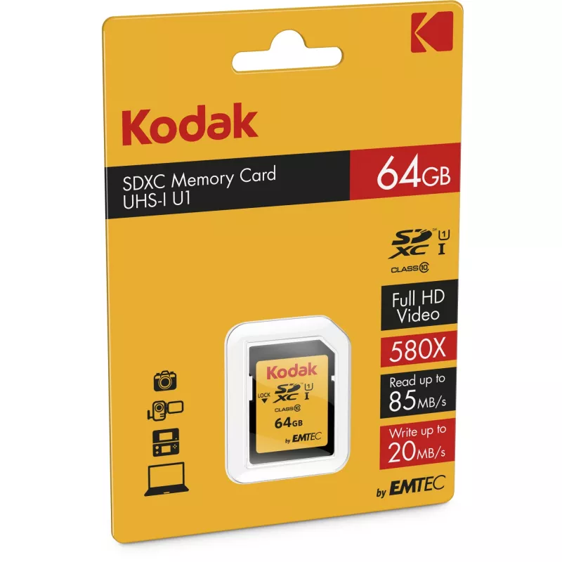 Kodak SDXC Premium Κάρτα μνήμης, 64 GB, UHS-I U1 V10, Class 10 (EKMSD64GXC10K)