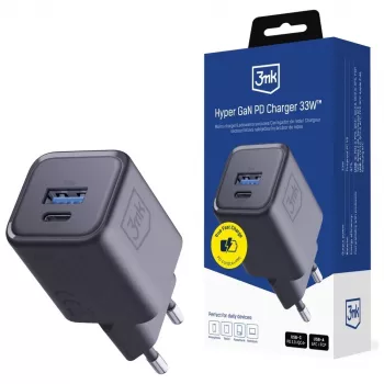 Φορτιστής 3MK Hyper Charger PD 33W GaN QC4+ μαύρο — Φορτιστής ταχείας φόρτισης 33W PD με τεχνολογία GaN