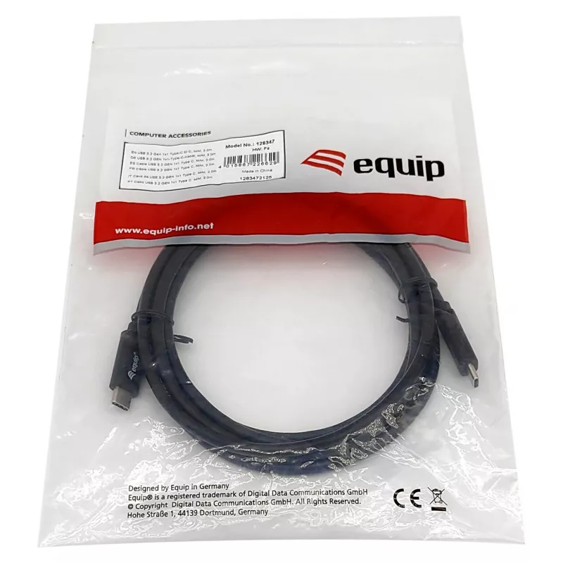 Καλώδιο USB-C σε USB-C EQUIP 128348, USB 3.2 Gen 1 (5 Gbit/s), PD 60 W, 0,5 m, μαύρο
