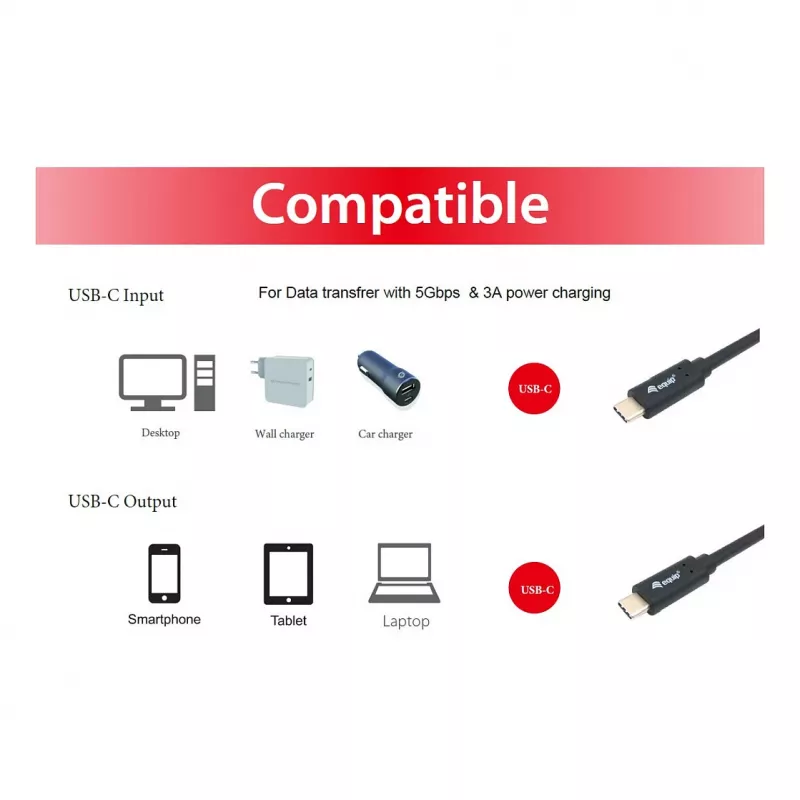 Καλώδιο USB-C σε USB-C EQUIP 128348, USB 3.2 Gen 1 (5 Gbit/s), PD 60 W, 0,5 m, μαύρο
