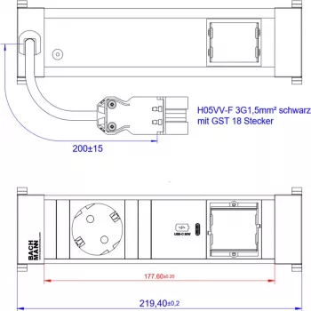 Bachmann 916.505 Power Frame πολύπριζο μικρό, 1x Schuko, 1x USB-C 30 W, 0,2 m