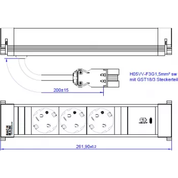 Bachmann 916.506 Power Frame M πολύπριζο, 3x Schuko, 1x USB-C 30 W, 0,2 m