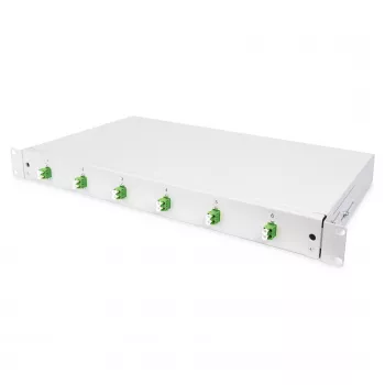Κουτί συγκόλλησης οπτικών ινών DIGITUS DN-96330/9APC 1U, εξοπλισμένο με 6x LC-APC DX, OS2, πολυμερές/χάλυβας, ανοιχτό γκρι