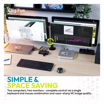 Διακόπτης KVM DIGITUS DS-12856 USB-C/USB-A 2 θυρών Dual HDMI 4K60Hz (USB 3.2 Gen 1)