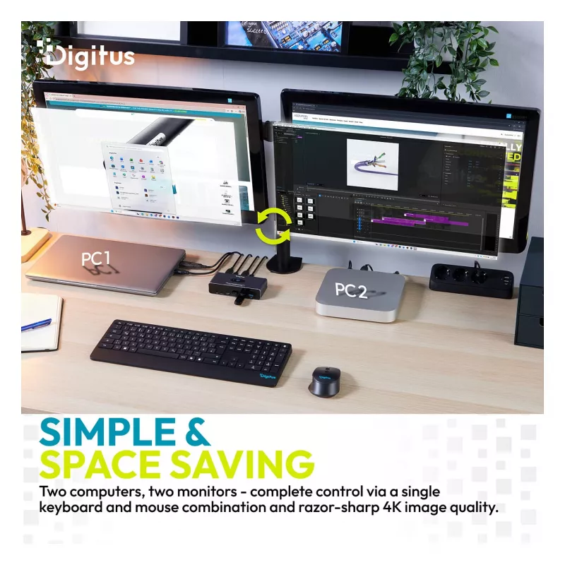 Διακόπτης KVM DIGITUS DS-12856 USB-C/USB-A 2 θυρών Dual HDMI 4K60Hz (USB 3.2 Gen 1)