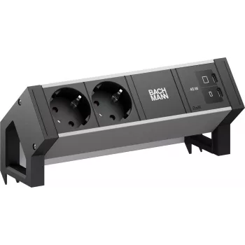Bachmann DESK2 ALU Μαύρο Μονάδα σύνδεσης γραφείου 2x CEE7/3 1x USB-C/C 45W μαύρο RAL9005
