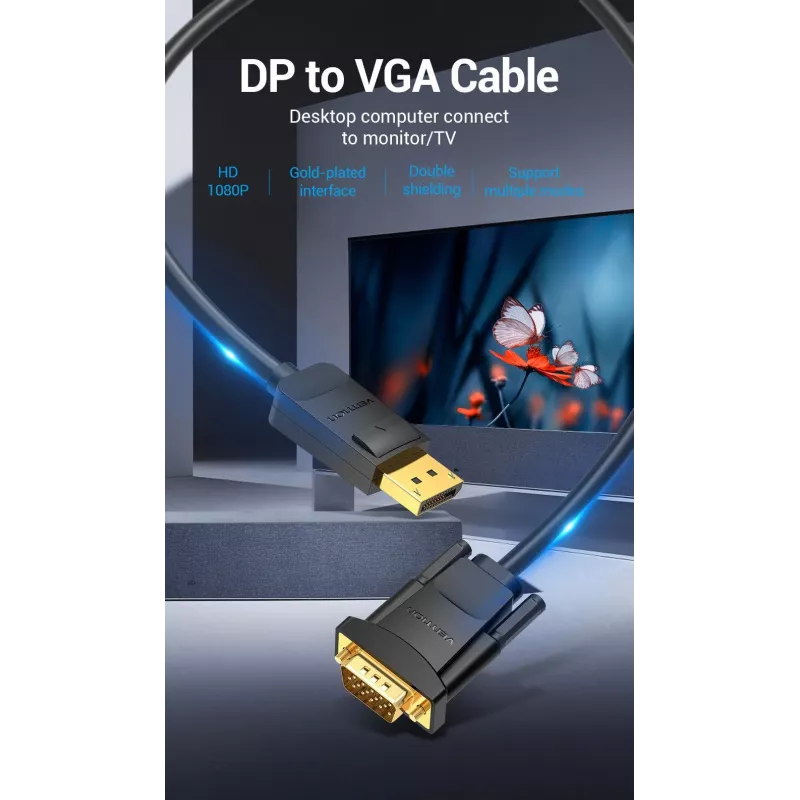Καλώδιο DP σε VGA 2M/SCHWARZ Hblbh Vention