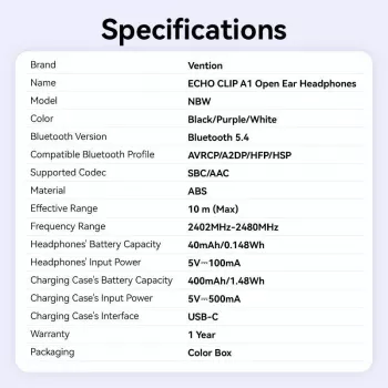 Headset Wrl Echo Clip A11/μαύρο NBWB0-PH Vention