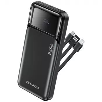 Powerbank Awei PA-91 10000mAh 22,5W PD 2xUSB-C + Καλώδιο μαύρο